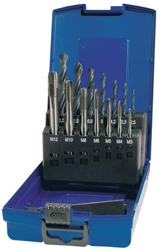 TECWERK Maschinengewindebohrerset DIN 371/376 C VA M3-M12 14tlg.HSS-Co Ku.-Kass.TECWERK