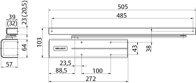 effeff Türschließer DC 700 EN 3-6 schwarz mit Gleitschiene G193 und Rastfeststellung DCA152