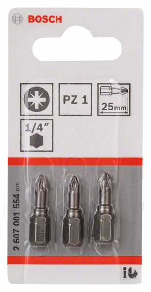 BOSCH Schrauberbit Extra-Hart PZ 1, 25 mm, 3er-Pack