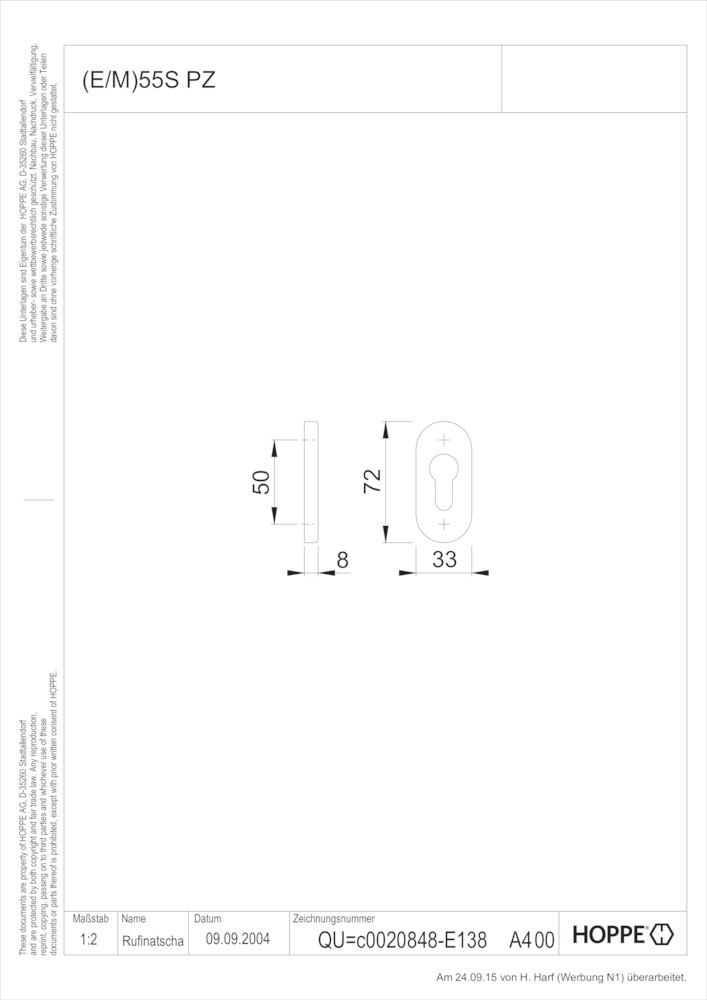 HOPPE® Schlüsselrosette 55S, Aluminium, 11606198 HOPPE® Schlüsselrosette 55S, Aluminium, 11606198