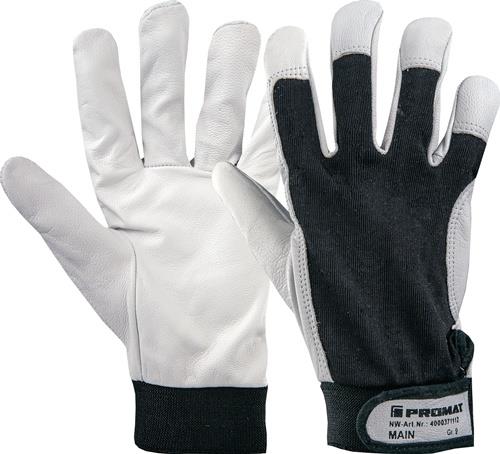 PROMAT Handschuhe Main Gr.10 schwarz/naturfarben Ziegennappaleder/Stretch EN 388 Kat.II