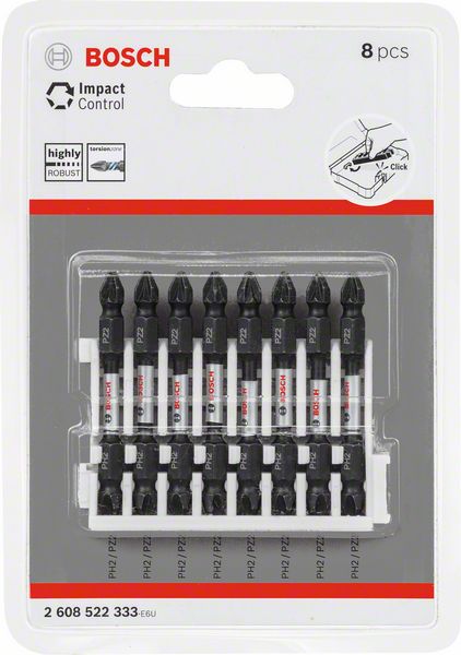 BOSCH Doppelklingen Schrauberbit-Set Impact Control, 8-teilig, PH2-PZ2, 65 mm