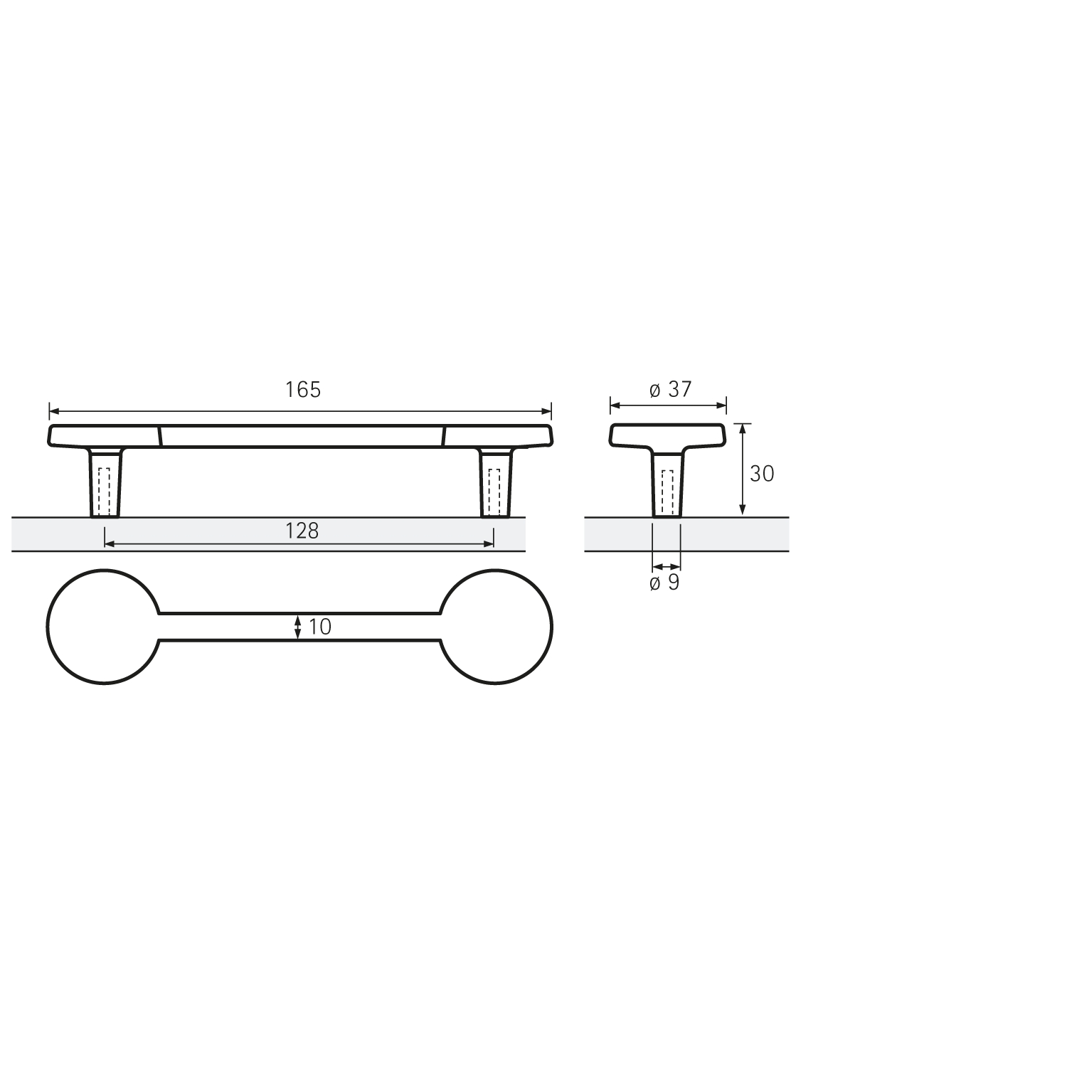 HETTICH Griff Limpio, •–• 128, L 165 mm, B 37 mm, H 30 mm, Schwarz matt, 9266418