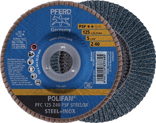 PFERD Fächerscheibe POLIFAN Z PSF STEELOX D.115mm K.60 kon.STA/INOX ZK PFERD