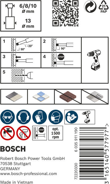 BOSCH Diamanttrockenbohrer-Set Robust Line Easy Dry Best for Ceramic, 3-teilig, 6-10mm