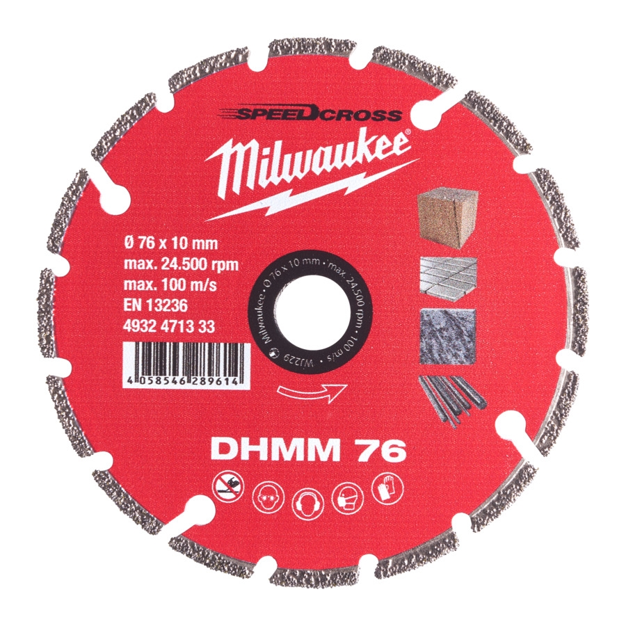 MILWAUKEE für Stahl, Holz, Kunststoff, Gipskarton, Porzellan Diamanttrennscheibe DHMM 76 mm