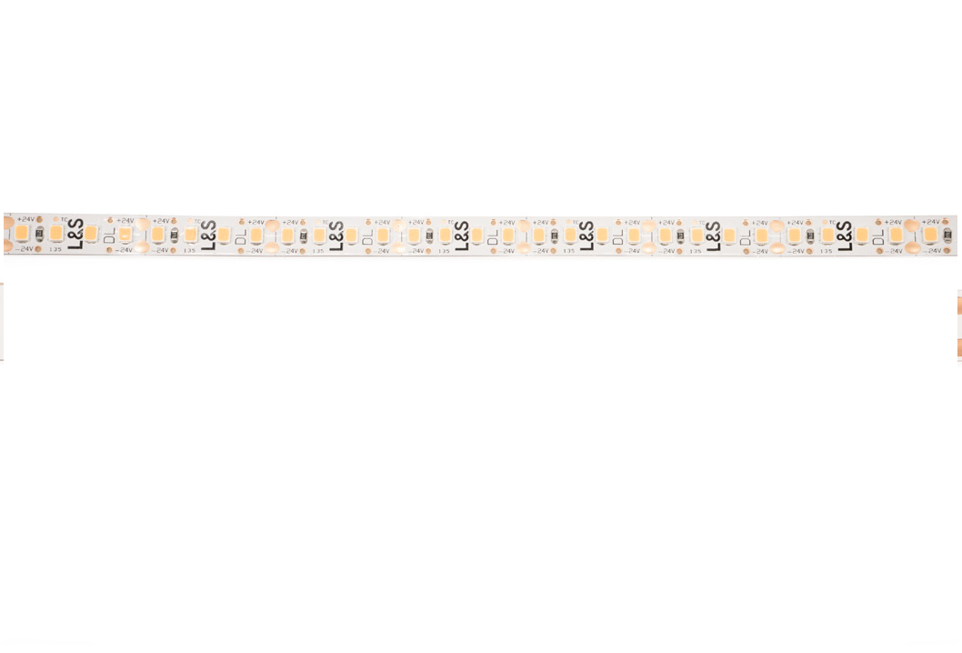 L&S LED-Band HE 112+112LEDs/m (2835), 2700-4000K, 4+4LEDs/35,7mm, 24DC, 4W/m, 8mmx5m, mit 2x Anschlussltg. 2000mm, white PCB, IP20,