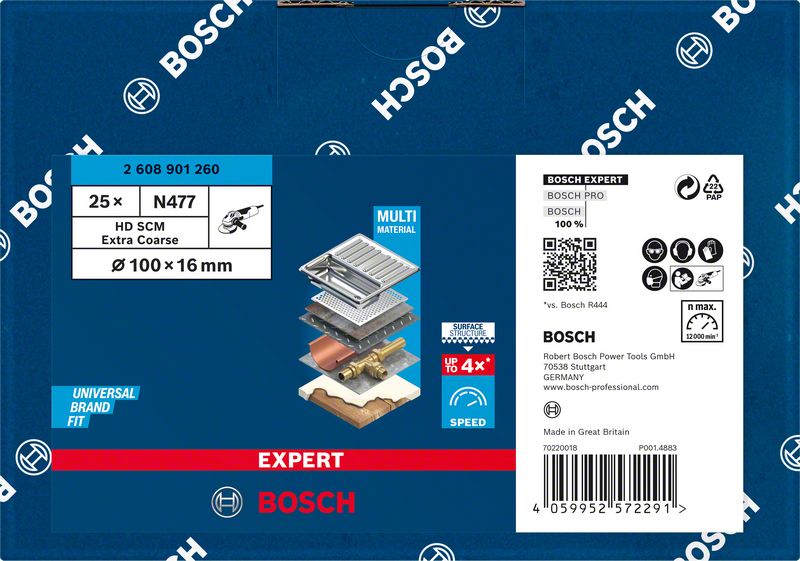 BOSCH EXPERT N477 SCM Scheibe für Winkelschleifer, 100 x 16 mm, extra grob, 25-tlg.. Für kleine Winkelschleifer