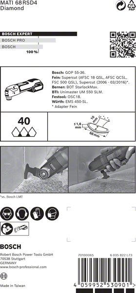 BOSCH EXPERT Corner Blade MATI 68 RD4 Blatt für Multifunktionswerkzeuge, 68 x 10 mm. Für oszillierende Multifunktionswerkzeuge