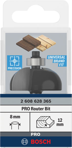 BOSCH Hohlkehlfräser, 8 mm, R1 12 mm, D 36,7 mm, L 16 mm, G 58 mm