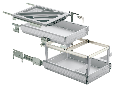 HETTICH Container-Set mit Teil- und Überauszügen, Silent System, 392 x 730, Aluminium Optik, 46742