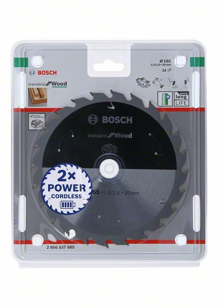 BOSCH Akku-Kreissägeblatt Standard for Wood, 165 x 1,5/1 x 20, 24 Zähne