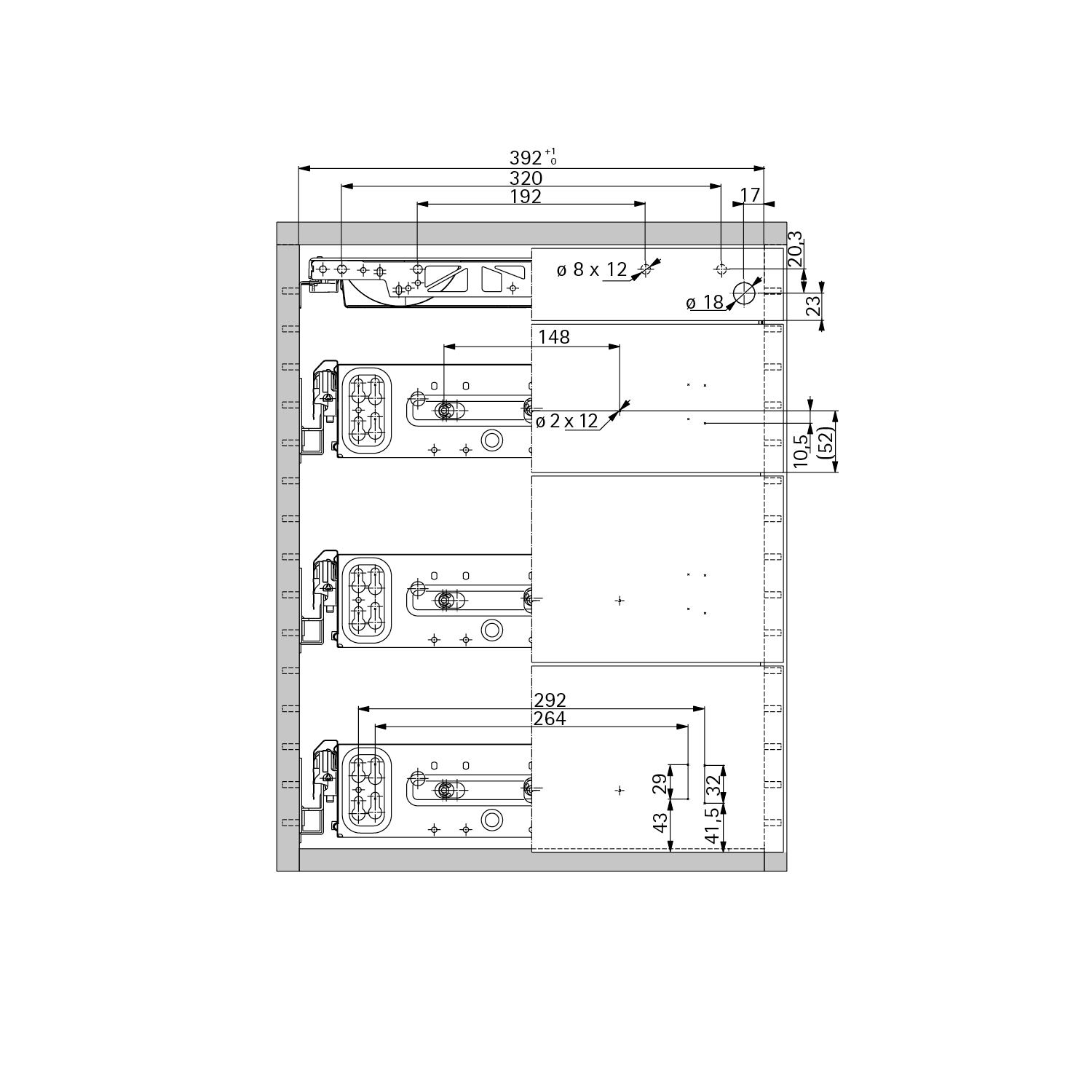 HETTICH Konstruktionszeichnung Quadro 12 / 3 x KA 270, 75941
