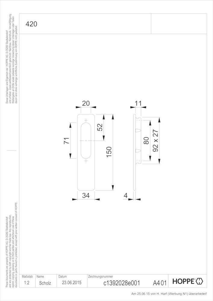 HOPPE® Schiebetürmuschel 420, Aluminium