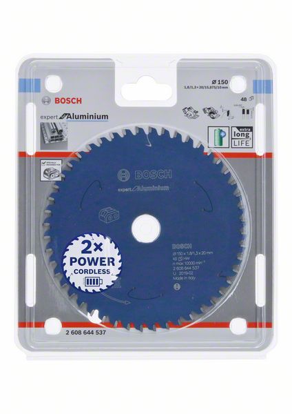 BOSCH Akku-Kreissägeblatt Expert for Aluminium, 150 x 1,8/1,3 x 20, 48 Zähne