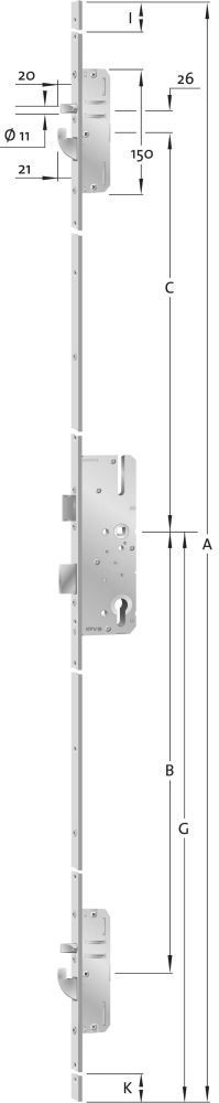 KFV Mehrfachverriegelung MFS AS2600SL-T0X, U-Stulp, B001, Edelstahl, Holz, Klasse 3