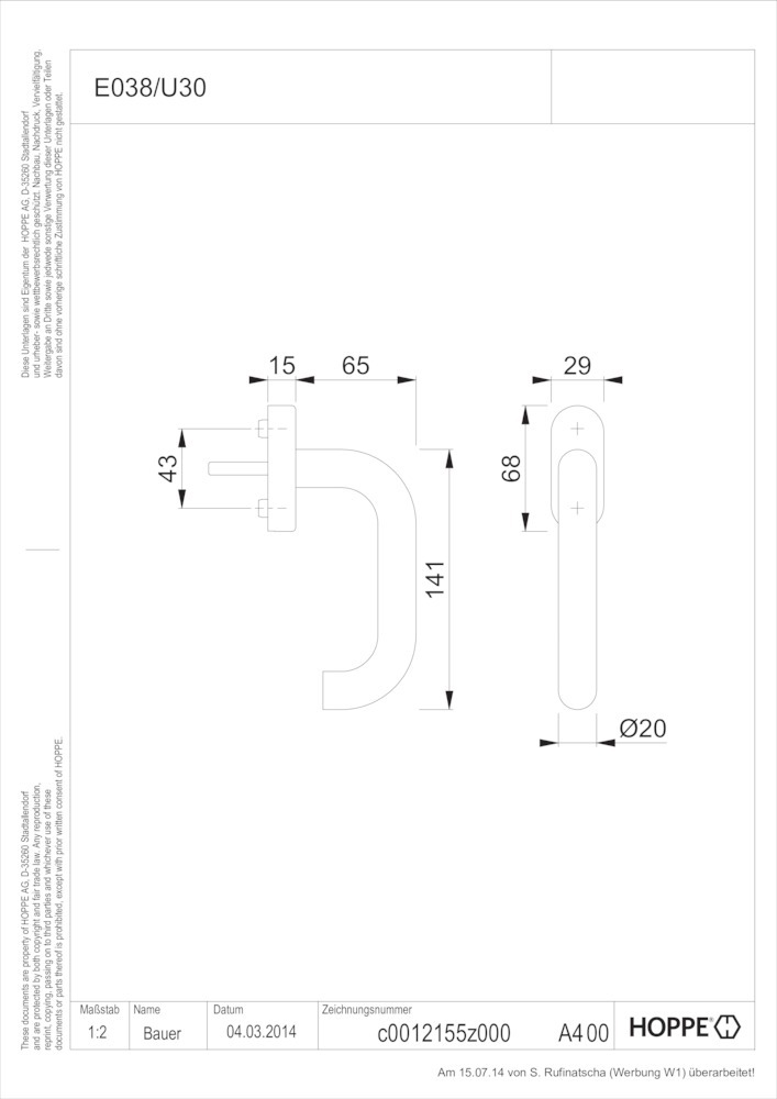 HOPPE® Fenstergriff Paris E038/U30, Edelstahl, 2807262