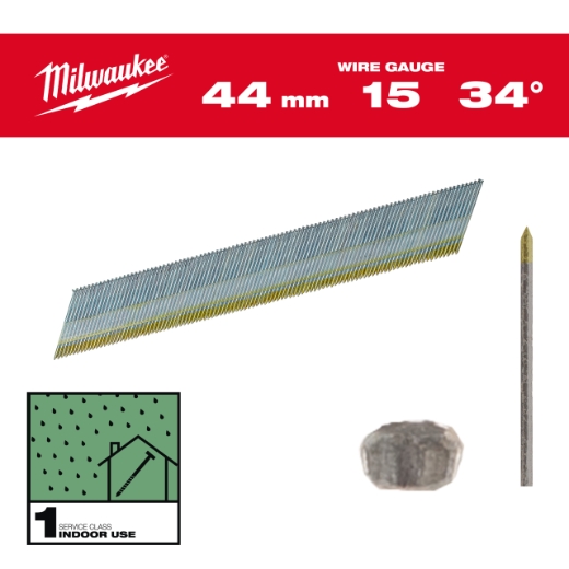 1,8 x 44 mm verzinkt, 34° Stift-Nägel D-Kopf 15 Gauge für M18CN15GA & M18FN15GA 1,8 x 44 mm verzinkt, 34° Stift-Nägel D-Kopf 15 Gauge für M18CN15GA & M18FN15GA