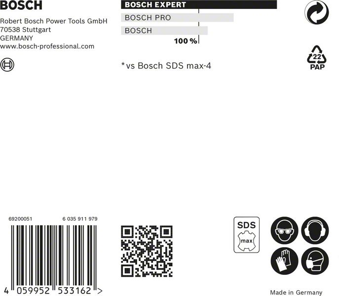BOSCH EXPERT SDS max-8X Hammerbohrer, 25 x 600 x 720 mm. Für Bohrhämmer