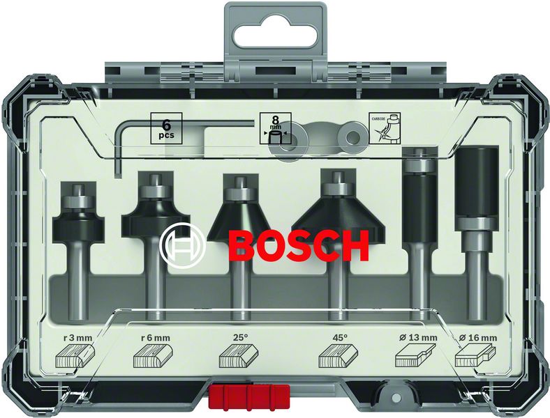 BOSCH Rand- und Kantenfräser-Set, 8-mm-Schaft, 6-teilig