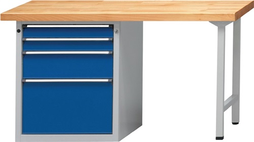 KESSEL Werkbank V B2000xT700xH840mm Buche grau blau Anz.Schubl.xH 2x90,1x180,1x360mm