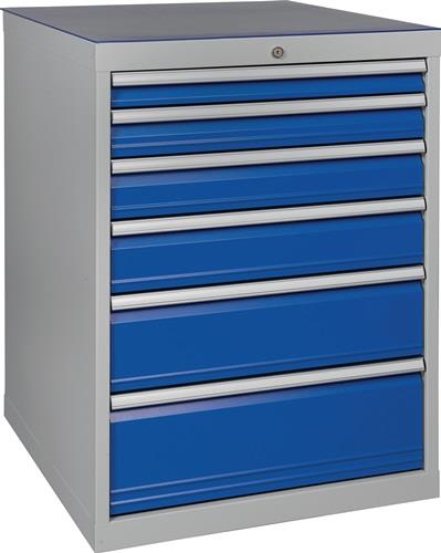 Schubladenschrank H1019xB705xT736mm lichtgrau/signalblau 6 Schubl.