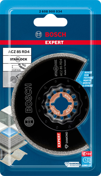 BOSCH EXPERT Grout Segment Blade ACZ 85 RD4 Blatt für Multifunktionswerkzeuge, 85 mm. Für oszillierende Multifunktionswerkzeuge