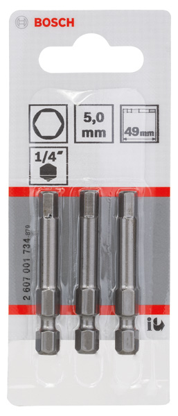 BOSCH Schrauberbit Extra-Hart HEX 5, 49 mm, 3er-Pack
