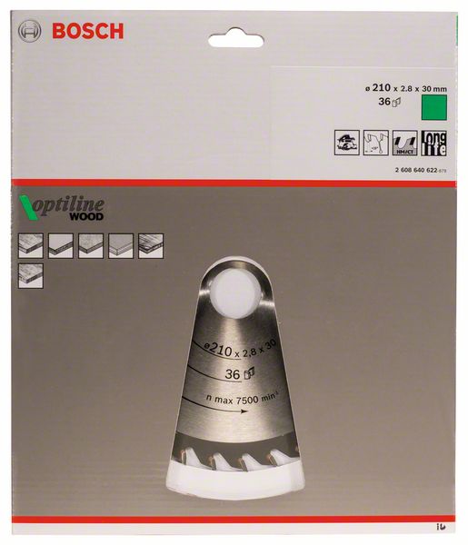 BOSCH Kreissägeblatt Optiline Wood für Handkreissägen, 210 x 30 x 2,8 mm, 36