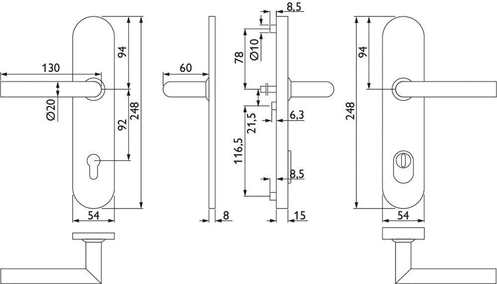 HERMAT Schutz-Drückergarnitur BASIC 02 1802/2091.KSH, ES 1, Edelstahl