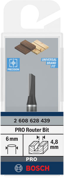 BOSCH Nutfräser Standard for Wood, 6 mm, D1 4,8 mm, L 12,4 mm, G 51 mm