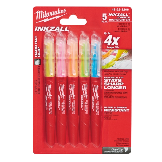 MILWAUKEE blau, grün, gelb, orange, pink INKZALL Leuchtmarker Set 5-teilig