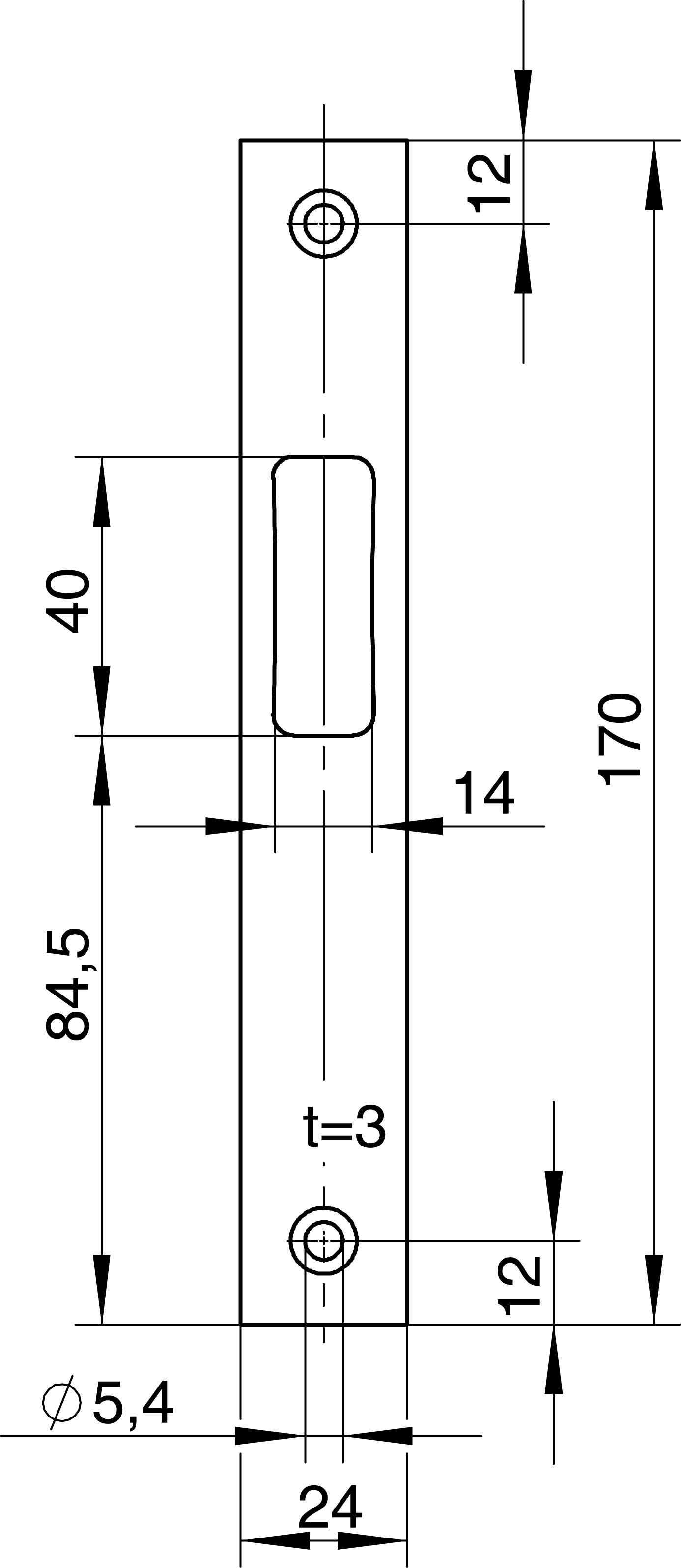 WILKA 9317 Schließblech für Rohrrahmentüren 24x3x170