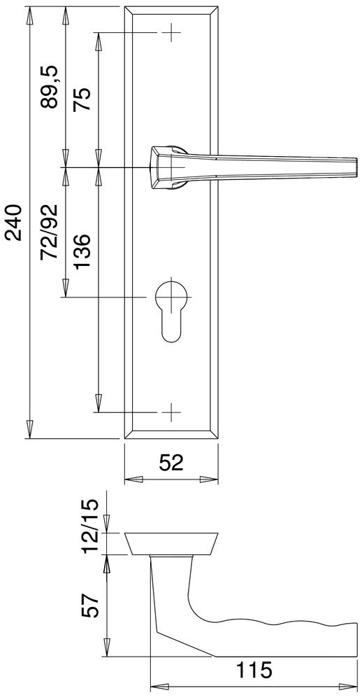 EDI Schutz-Drückergarnitur mit Langschild Rondo 8634, Aluminium
