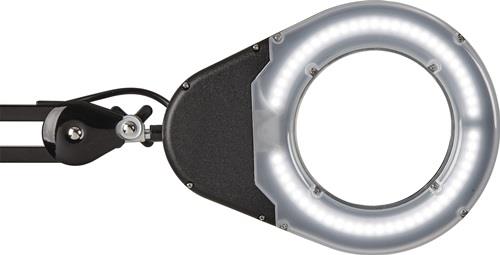 Nordwest LED-Lupenleuchte Glaslinse 127mm 5 Zoll Standfuß schwarz m.Abdeckung,runder Kopf
