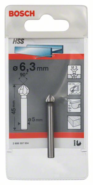 BOSCH Kegelsenker mit zylindrischem Schaft, 6,3, M 3, 45 mm, 5 mm