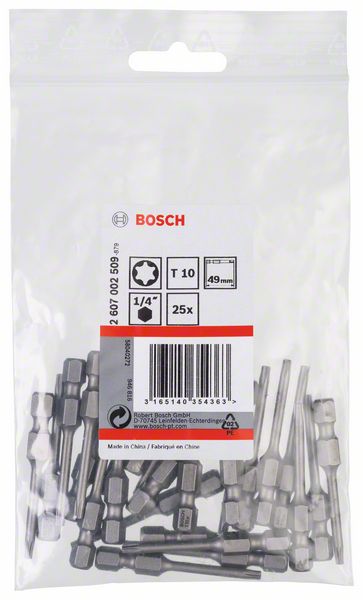 BOSCH Schrauberbit Extra-Hart T10, 49 mm, 25er-Pack