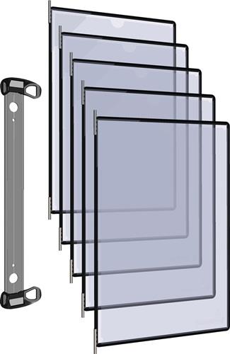 Nordwest Wandhalter 5 Sichttafeln PP schwarz m.Neodym-Magnetf.DIN A4 TARIFOLD