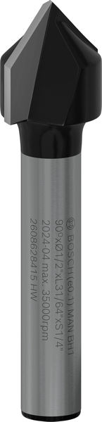 BOSCH V-Nutfräser 1/4", D1 12,7 mm, L 12,7 mm, G 45 mm, 90°