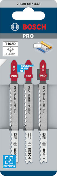 BOSCH Stichsägeblatt T 102 D Clean for PP, 3er-Pack