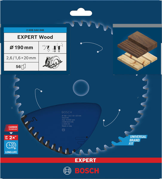 BOSCH Kreissägeblatt Expert for Wood, 190 x 20 x 2,6 mm, 56