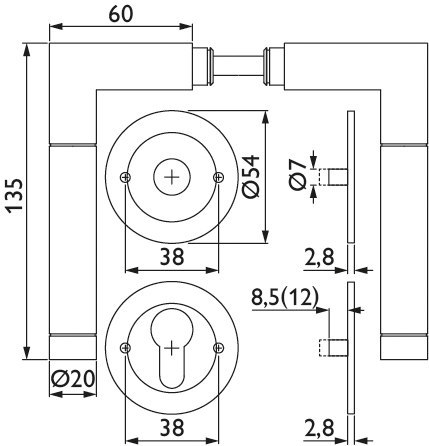 HERMAT Drückergarnitur mit Rosetten SPACE 1114/2631.FL, Edelstahl