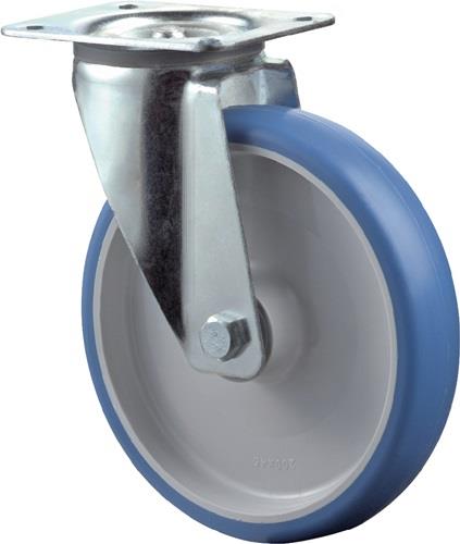 BS ROLLEN Lenkrolle D.80mm Trgf.125kg PU Platte L104xB80mm Farbe Rl.blau BS ROLLEN