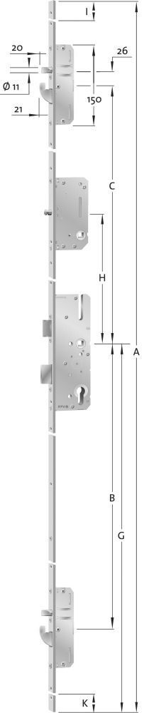 KFV Mehrfachverriegelung MFS AS2600AG-TSH, Flachstulp, B001, Stahl, RR, Klasse 3