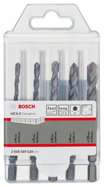 BOSCH Fliesenbohrer-Set HEX-9 Ceramic, 5-teilig, 4 - 10 mm