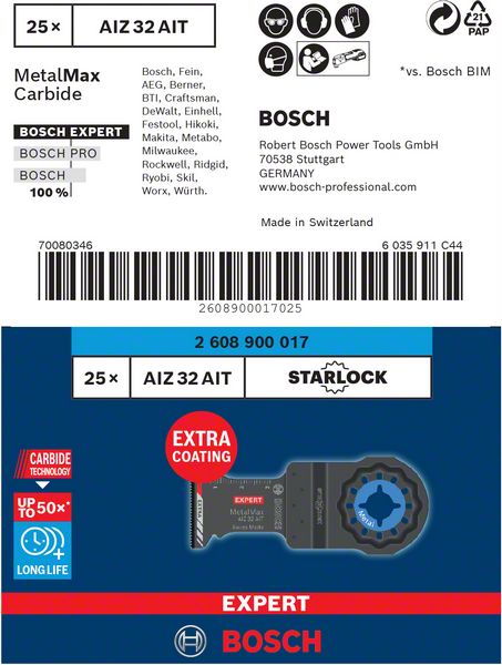 BOSCH EXPERT MetalMax AIZ 32 AIT Blatt für Multifunktionswerkzeuge, 40 x 32 mm. Für oszillierende Multifunktionswerkzeuge