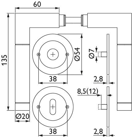 HERMAT Drückergarnitur mit Rosetten SPACE 1114/2631.FL, Edelstahl
