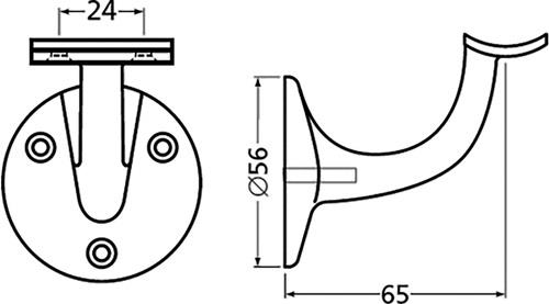 HERMETA Handlaufträger 3500 Alu.ku.-besch.schwarz D.Wandplatte 56mm