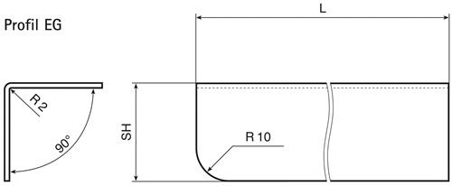 HOJU Eckschutzwinkel L.1250mm Schenkelhöhe 20x20mm VA 1.4301 geb.Korn 320