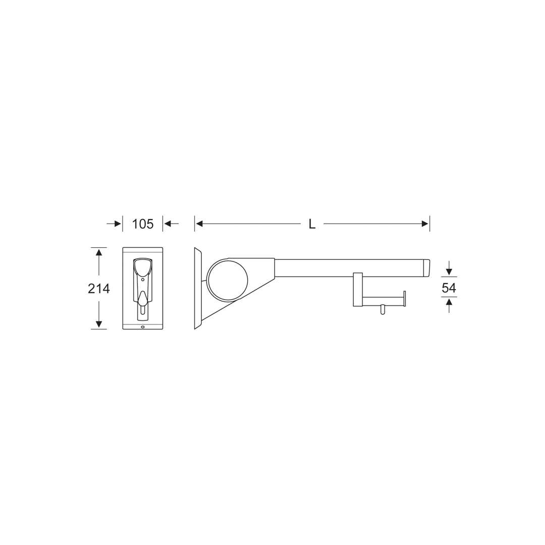 KWS Stützklappgriff mit Federbelastung und Papierrollenhalter A100 850mm Aluminiumgrau / Anthrazitgrau